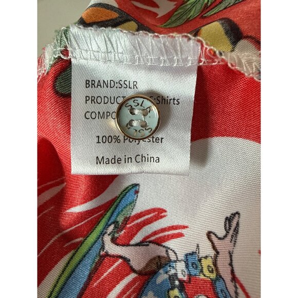 SSLR Mens Collection Hawaiian Surfing Santa Red Short Sleeve Button-Up Shirt 3XL - Picture 5 of 7